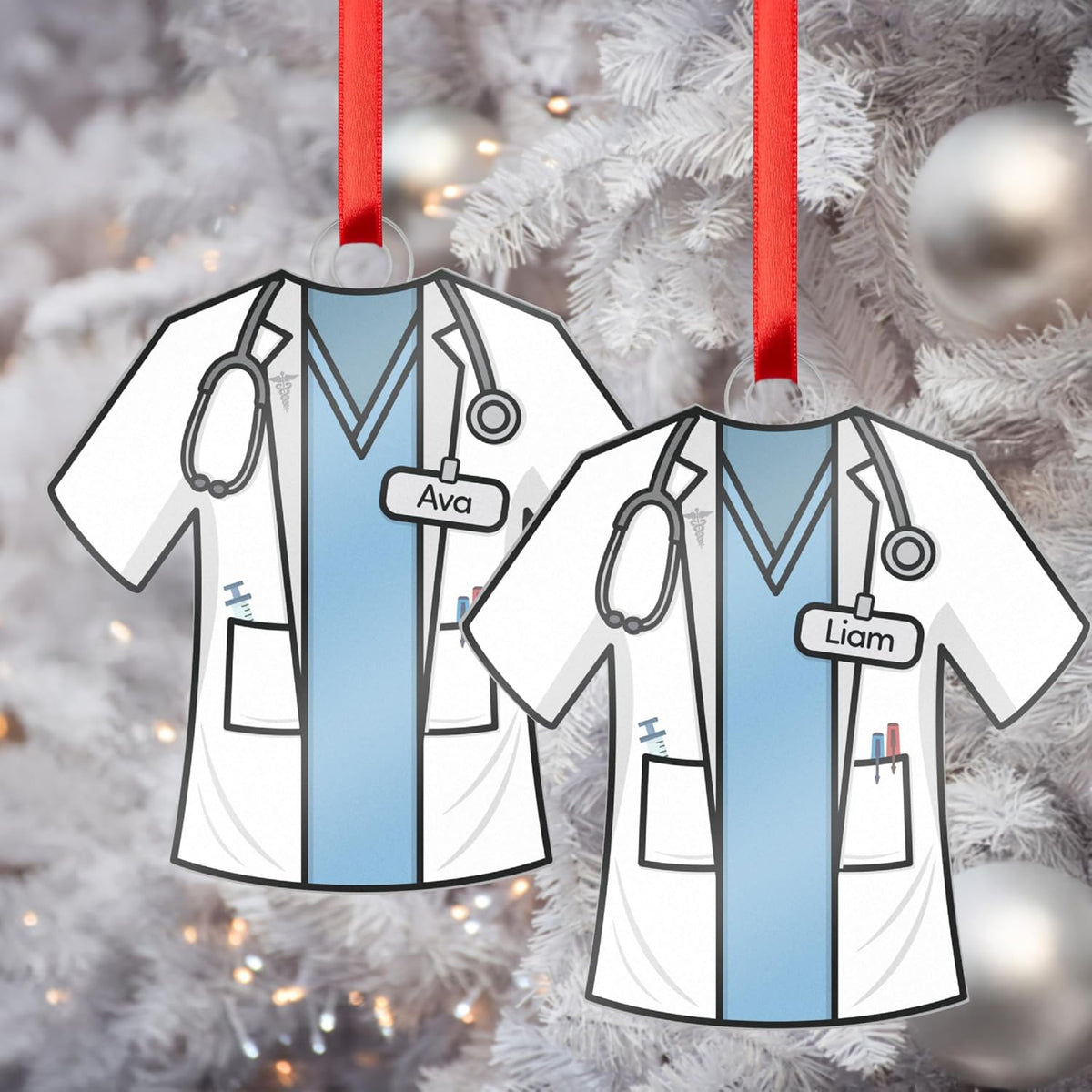Personalized Uniform Christmas Ornaments for Nurse Doctor Vet Police Firefighter – Custom Acrylic Name Tag Occupation-Themed Xmas Tree Decorations for Family