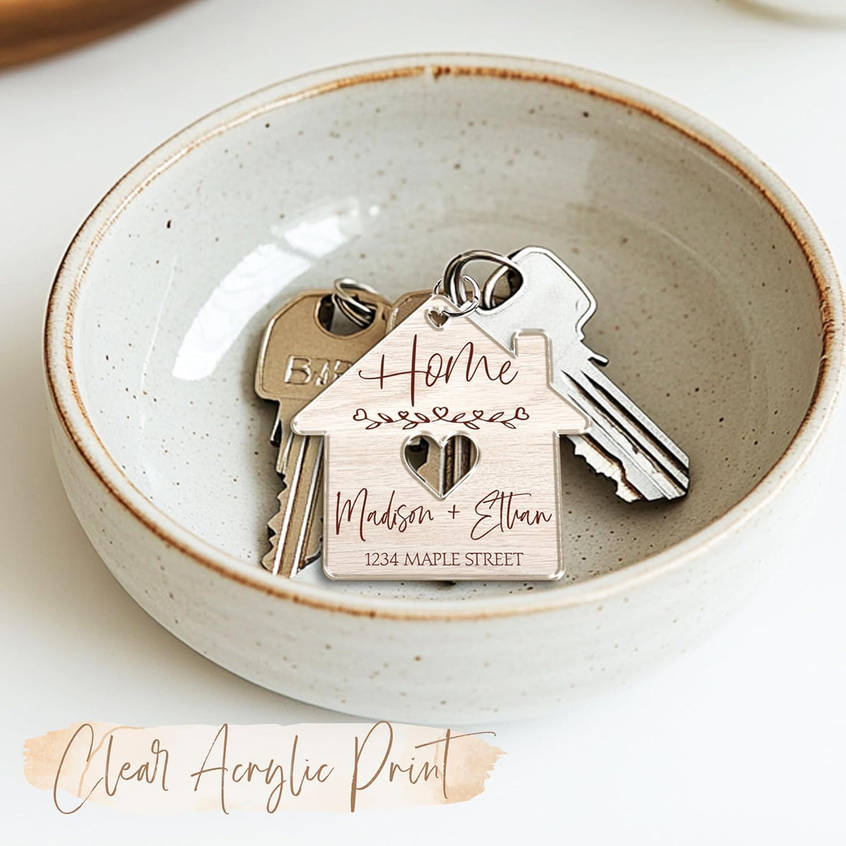 Personalized House Keychain with Name and Date, Custom Housewarming Gift