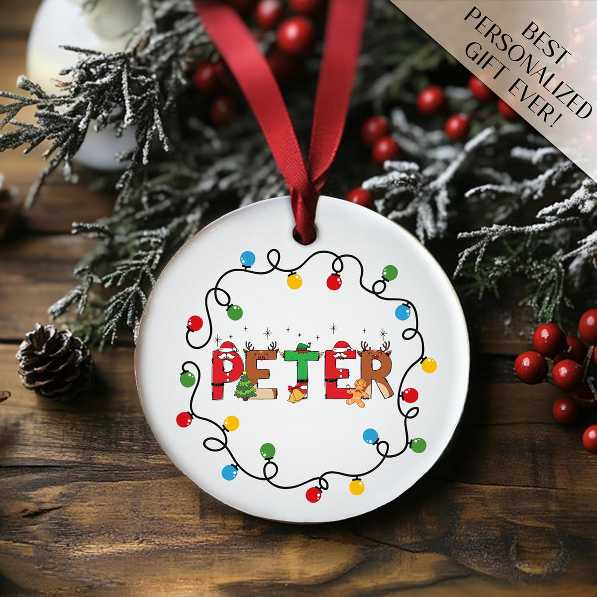 Custom Ceramic Christmas Ornaments - Personalized Monogrammed Name Tree Decorations - Holiday Keepsake with 2025 Year, Letter & Name for Friends Tag for Mother