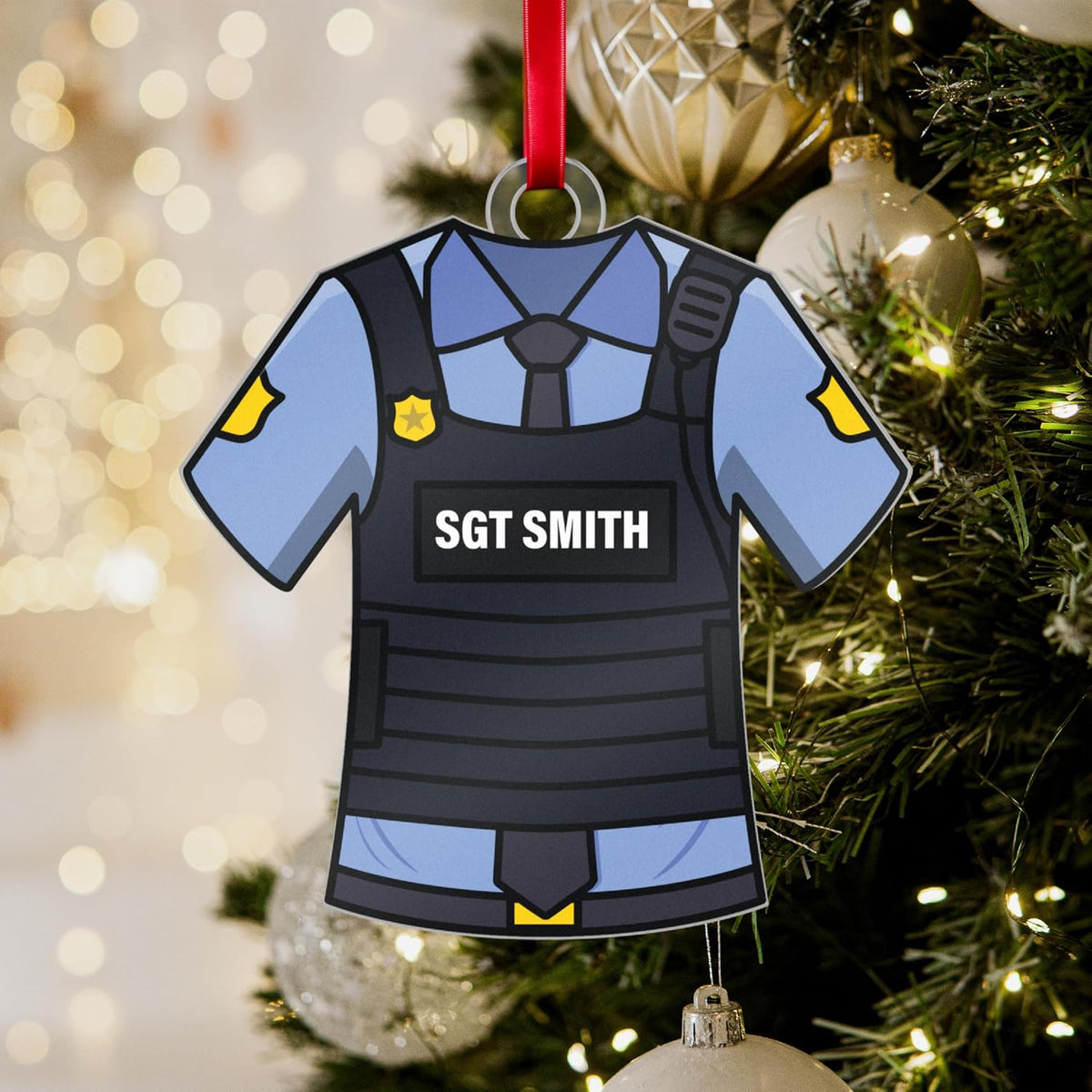 Personalized Police Officer Ornament with Name – Custom Tactical or Classic Uniform Christmas Tree Decoration – Acrylic Keepsake for Cop, Law Enforcement, Sheriff, Deputy, Sergeant