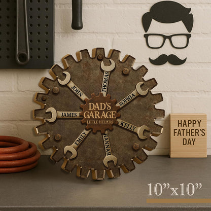 Personalized Dad's Garage Sign with Children's Names, Custom Workshop Decor