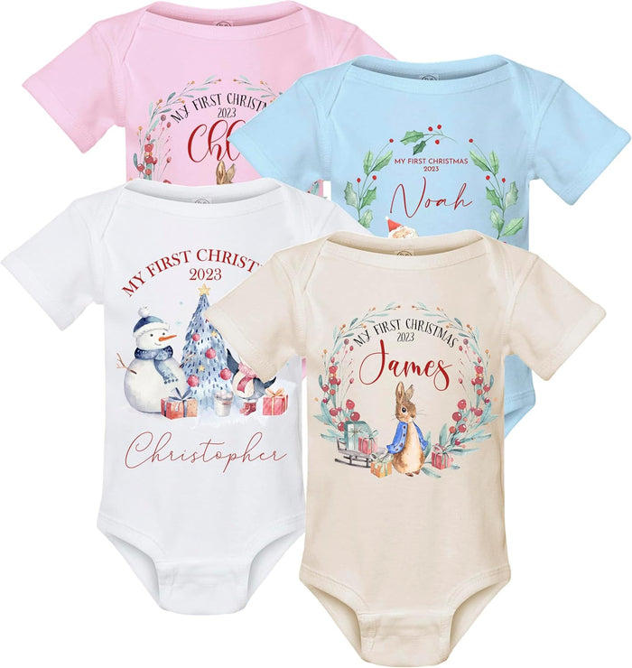Personalized Baby's First Christmas Baby's Onesie, Custom Cute Holiday Newborn Outfit for Girl & Boy, Customized Unisex Xmas Infant Baby Bodysuit