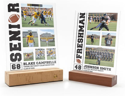 Football Senior Gift – Personalized Football Photo Collage Plaque for Player, Team, Coach, Class of Year – Custom Name Number School – Varsity Banquet, Graduation, College Signing, End-of-Season Award