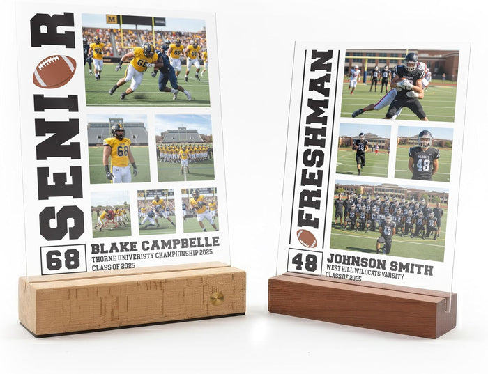 Football Senior Gift – Personalized Football Photo Collage Plaque for Player, Team, Coach, Class of Year – Custom Name Number School – Varsity Banquet, Graduation, College Signing, End-of-Season Award