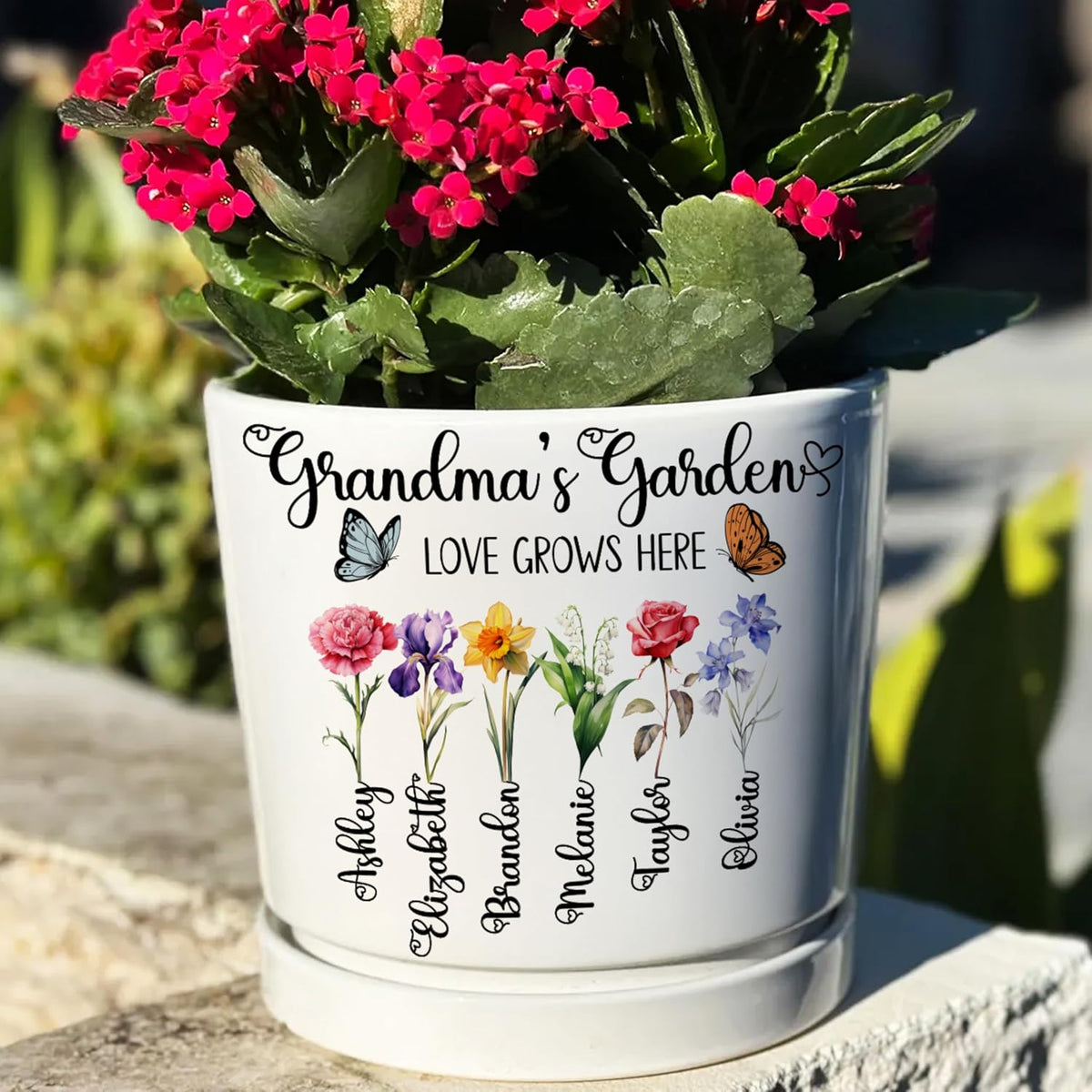 Zexpa Apparel Personalized Flower Pot for Grandma, Mom or Nana, Custom Birth Month Flower Planter with Names, Unique, Mother’s Day, Birthday or Holiday Present, Ceramic Pot