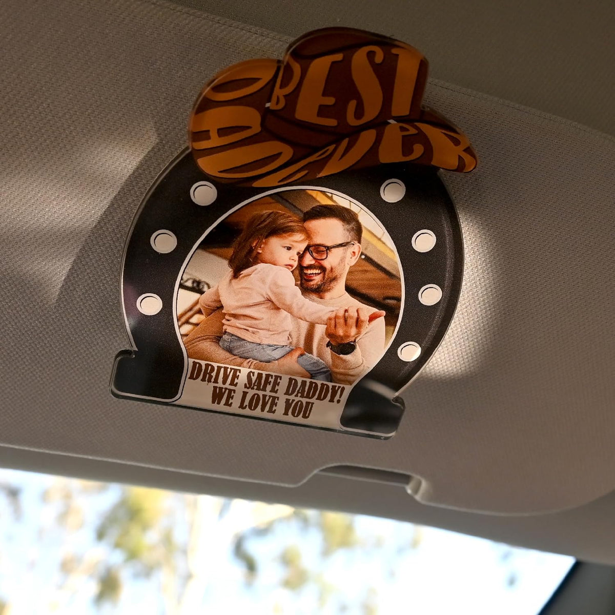 Personalized Car Visor Photo Clip – Custom Acrylic Picture Holder with Text, Gift for Dad, Mom, Husband, Wife, or Girlfriend