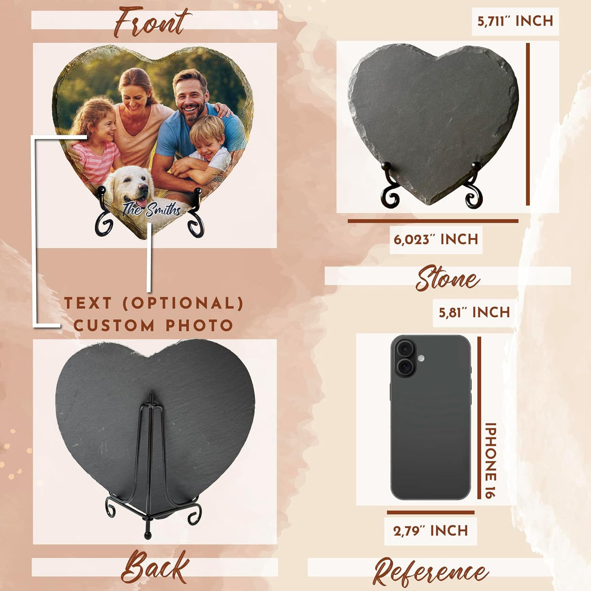 Personalized Heart Shaped Slate Photo Plaque, Custom Stone Gift for Mom Dad