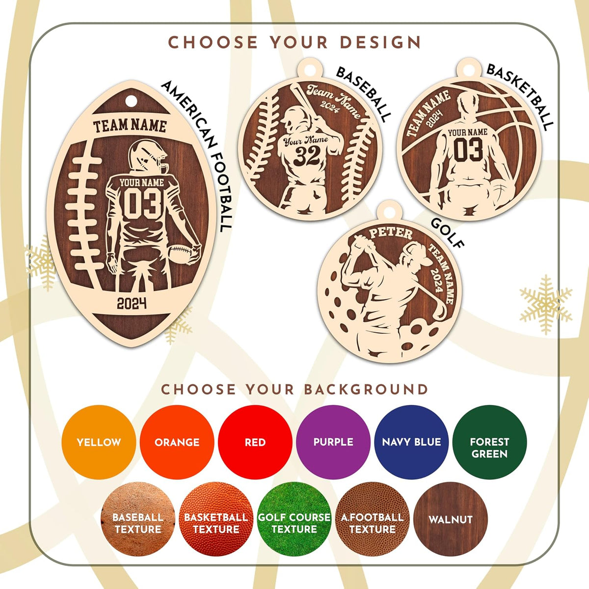 Personalized Sports Christmas Ornament with Name, Custom Holiday Keepsake