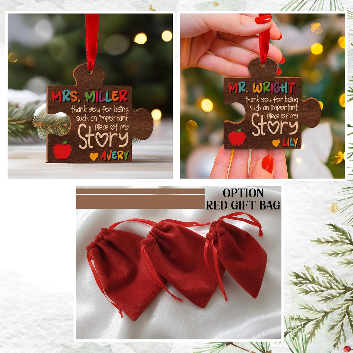 Personalized Teacher Ornament Gift – Custom Puzzle Piece Christmas Ornament with Name – Teacher Appreciation Holiday Keepsake for Classroom Tree, End of Year or Teacher’s Day