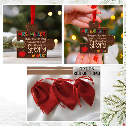 Personalized Teacher Ornament Gift – Custom Puzzle Piece Christmas Ornament with Name – Teacher Appreciation Holiday Keepsake for Classroom Tree, End of Year or Teacher’s Day