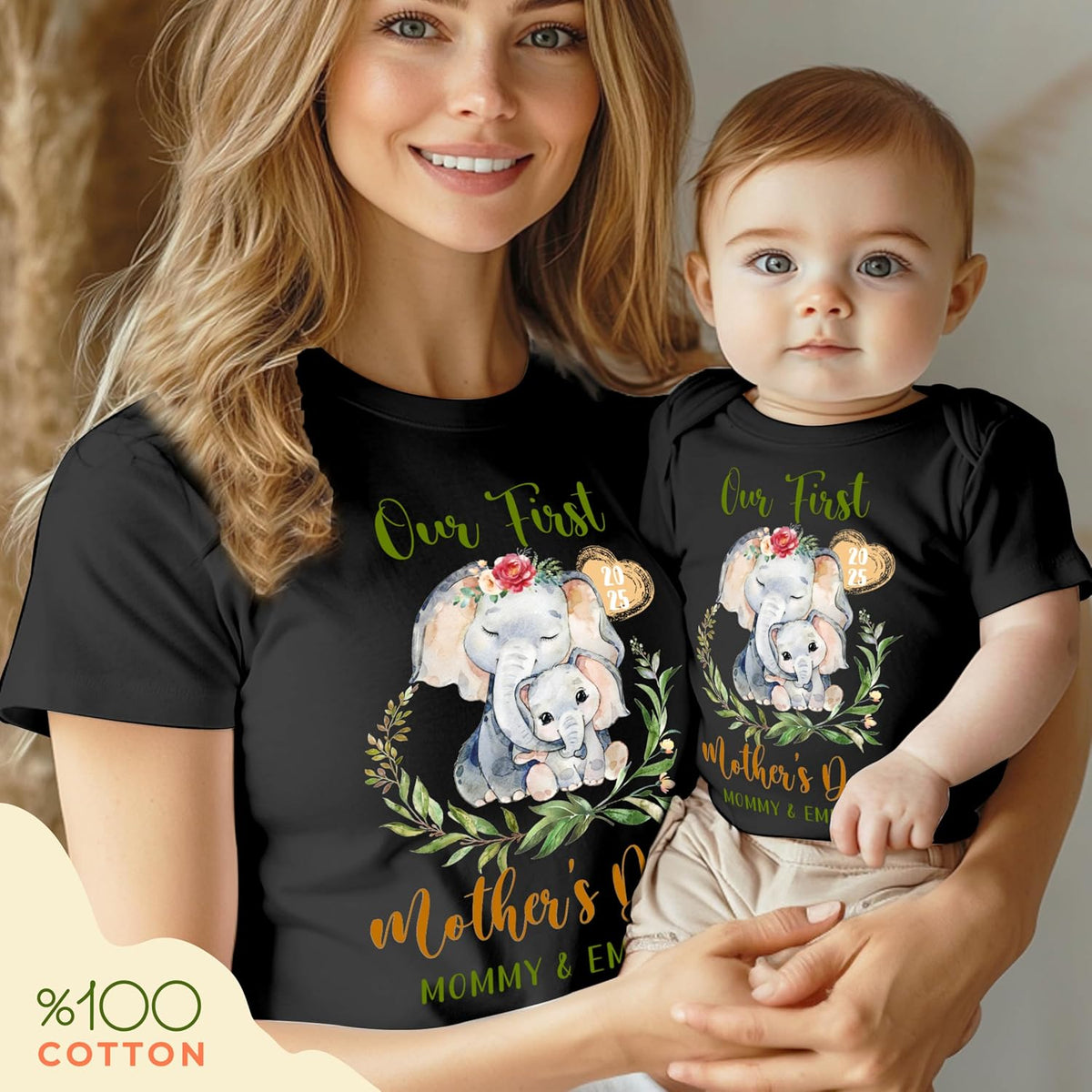 Personalized Our First Mother’s Day Matching Set – Custom Baby Bodysuit & Shirt – Gift for New Mom, Baby Shower, Mother's Day