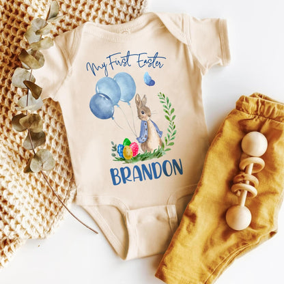 Zexpa Apparel Personalized My First Easter Baby Bodysuit with Name - Custom Easter Outfit Gift for Baby Girl or Boy - Customized Bunny Infant Romper for Newborn and 6, 12, 18, 24 Months
