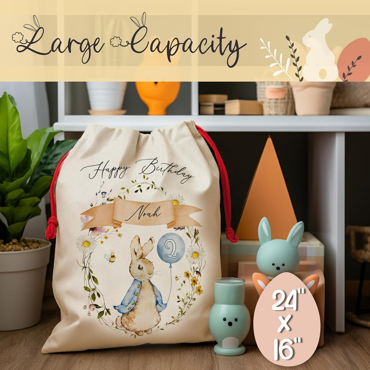 Personalized Bunny-Themed Gift Bags for Easter & Birthdays – Customizable Textile Pouches for Kids – Perfect for Party Favors, Gift Wrapping, and Special Occasions - Unique and Adorable Designs