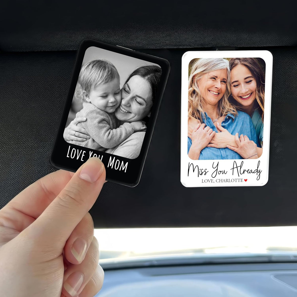 Personalized Car Visor Photo Clip – Custom Acrylic Picture Holder with Text, Gift for Dad, Mom, Husband, Wife, or Girlfriend