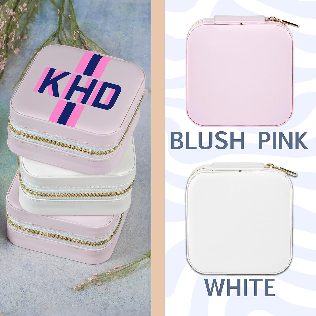 Personalized Shadow Initial Travel Jewelry Organizer, Monogram Custom Leather Case for Bridesmaid, Mother's Day, Birhday, Christmas Gift Box, Holder for Women Girls Bachelor Party