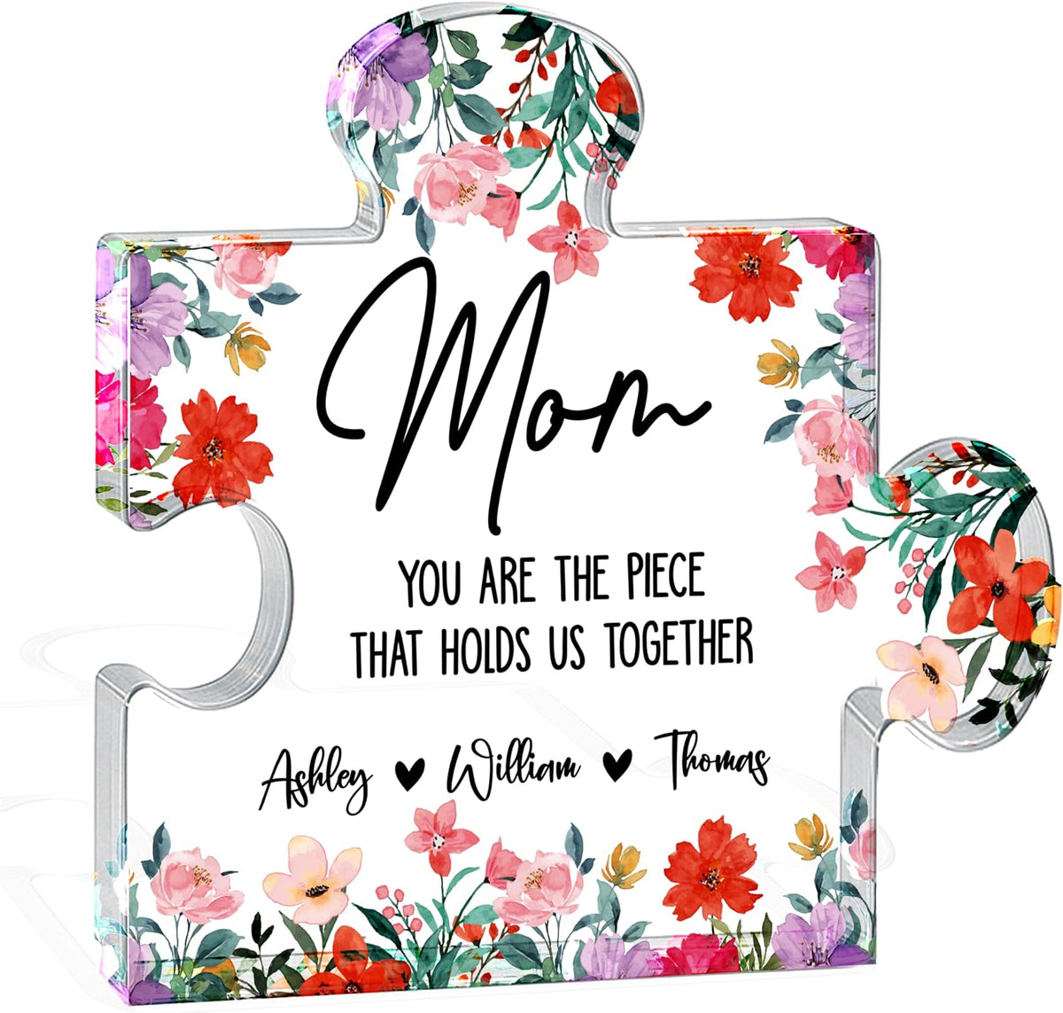 Personalized Acrylic Plaque Gift for Mom Grandma Nana - Custom Floral Name Keepsake for Mother’s Day, Birthday, Christmas - Clear Puzzle Block Home Table Decorative from Family