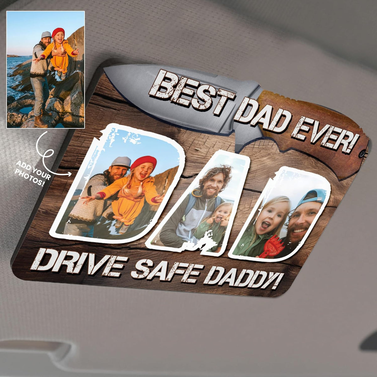 Personalized Car Visor Photo Clip – Custom Acrylic Picture Holder with Text, Gift for Dad, Mom, Husband, Wife, or Girlfriend