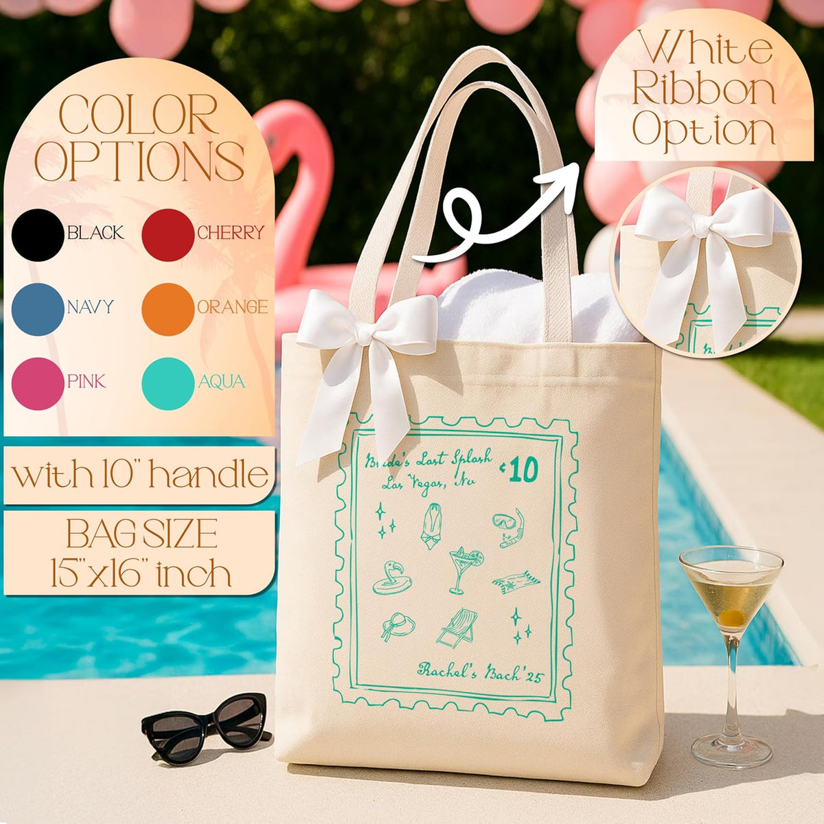 Personalized Beach Tote Bag, Custom Canvas Bachelorette Bridal Party Gift