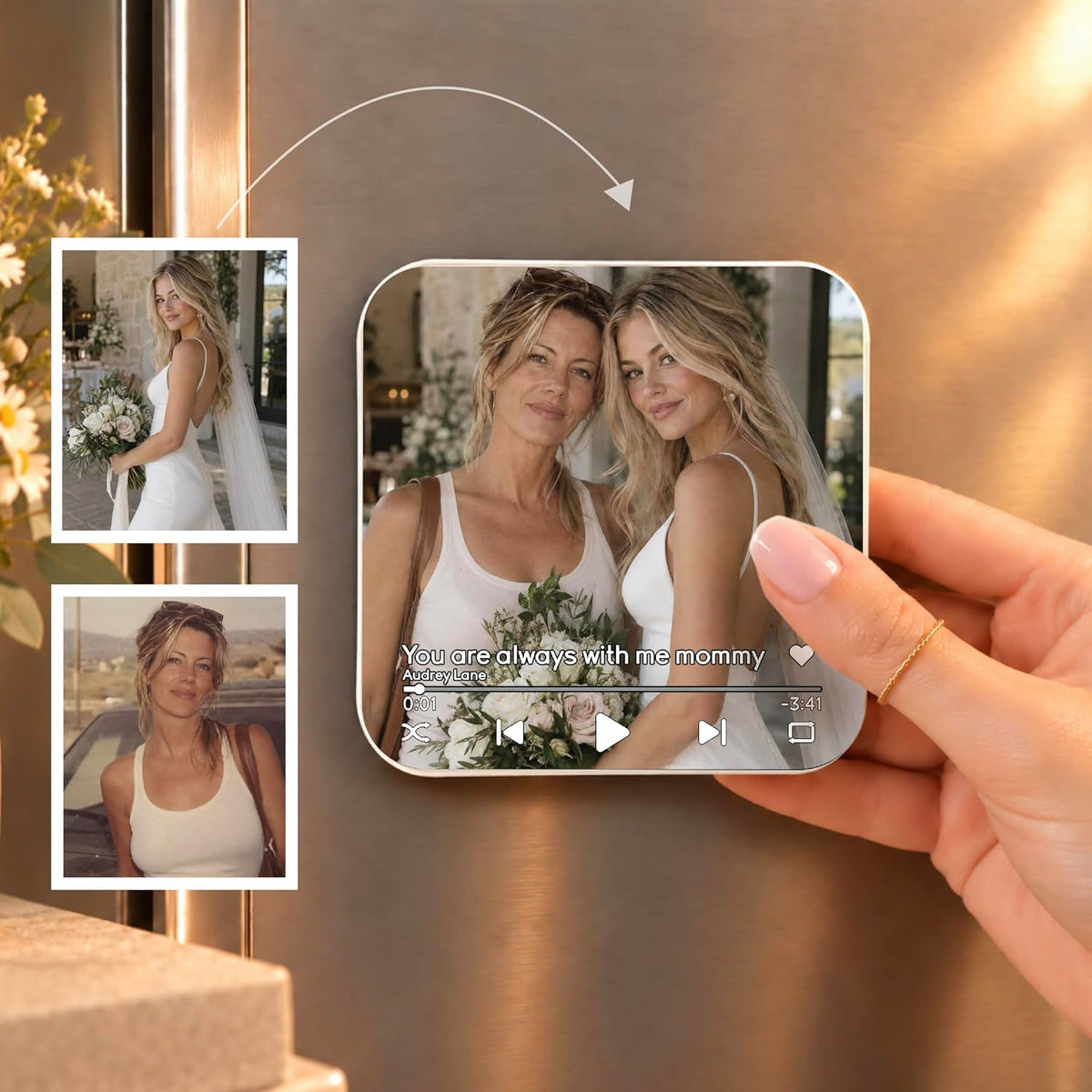 Custom Baby Heartbeat Music Fridge Magnet with Ultrasound Photo and Name
