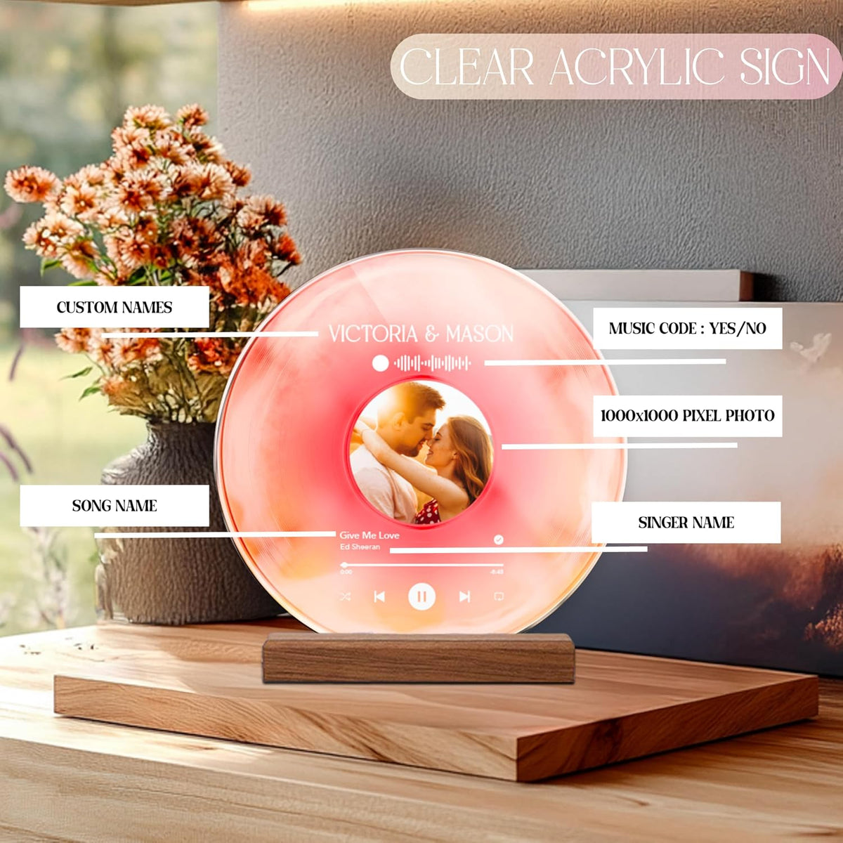 Personalized Vinyl Record with Photo, Custom Song Plaque Couple Gift