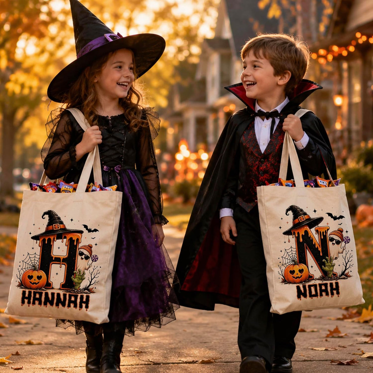 Personalized Halloween Tote Bag with Name, Custom Trick or Treat Gift