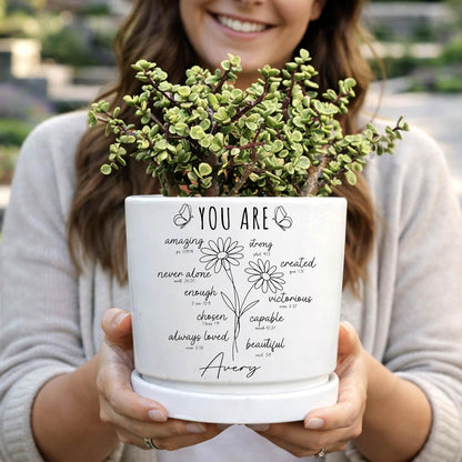 Zexpa Apparel Personalized Flower Pot for Grandma, Mom or Nana, Custom Birth Month Flower Planter with Names, Unique, Mother’s Day, Birthday or Holiday Present, Ceramic Pot