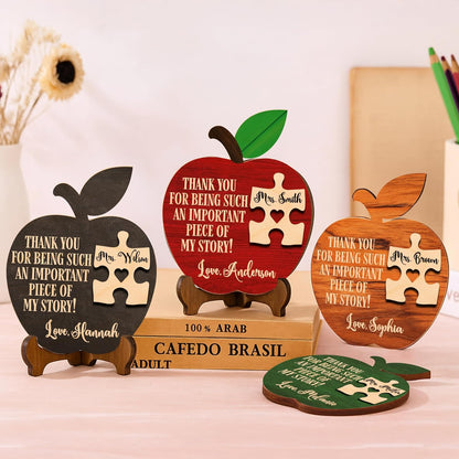 Personalized Teacher Apple Puzzle Sign with Name, Custom Thank You Gift