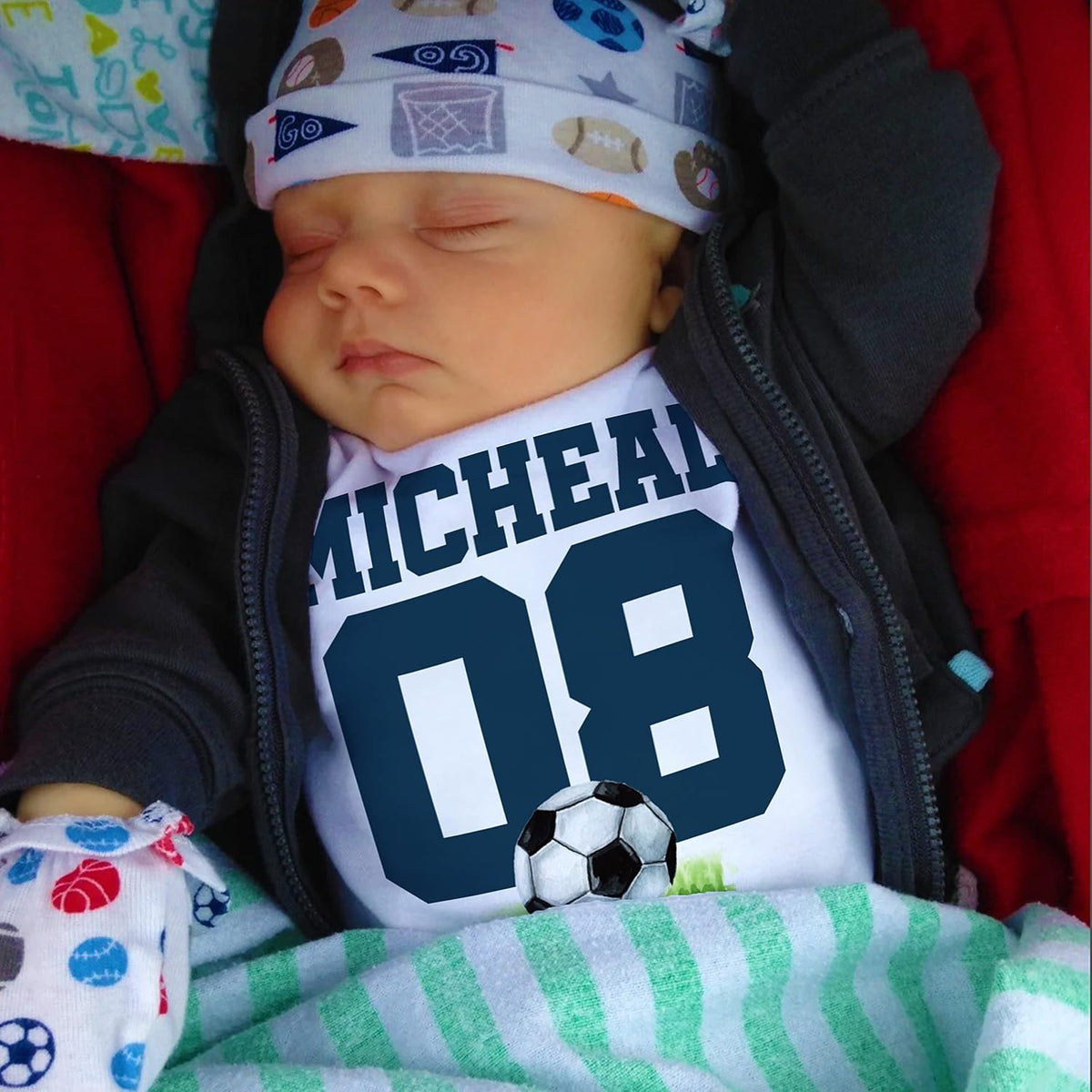 Personalized Sports Baby Onesie for Boys, Custom Baseball Bodysuit Gift