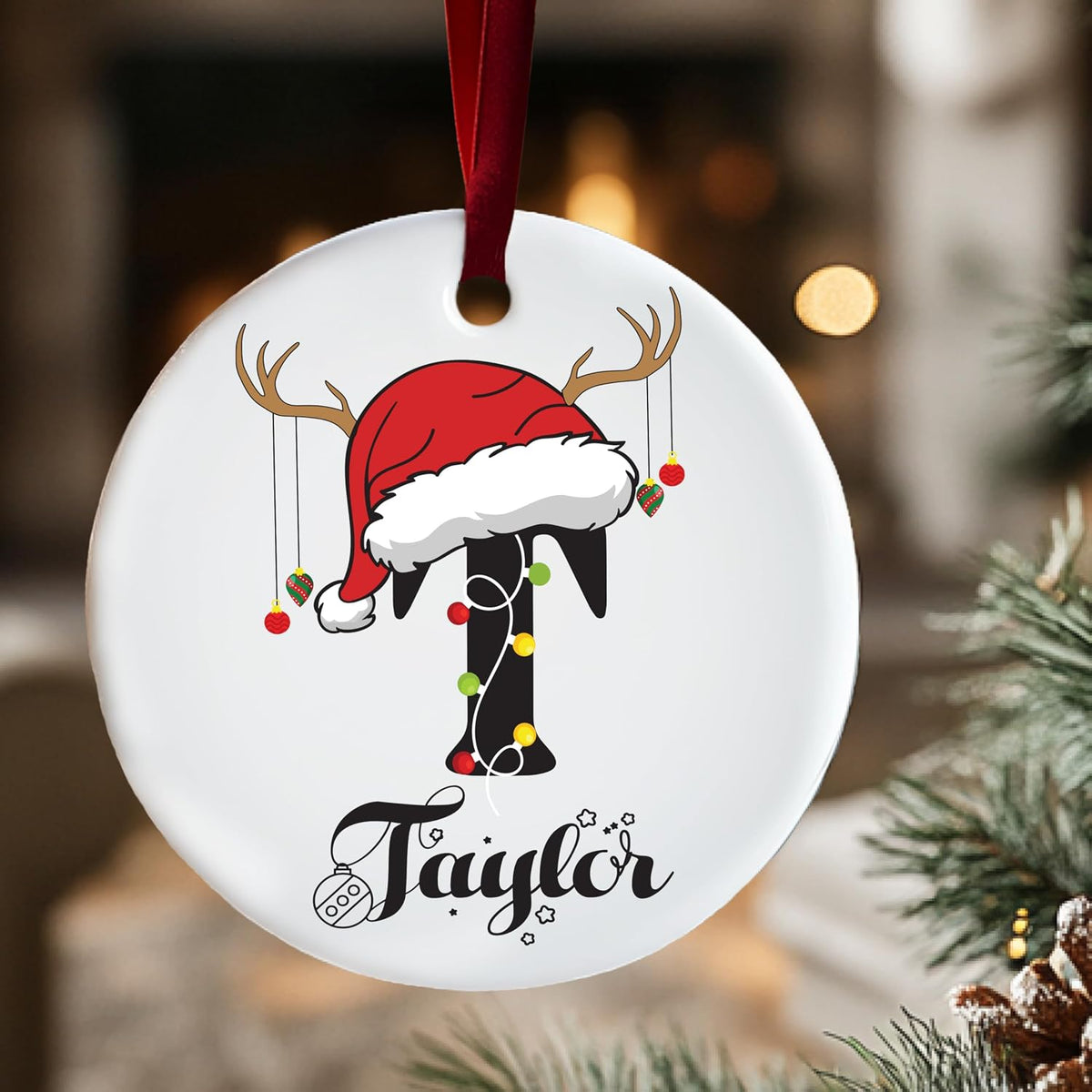 Personalized Ceramic Christmas Ornament with Name and Initial