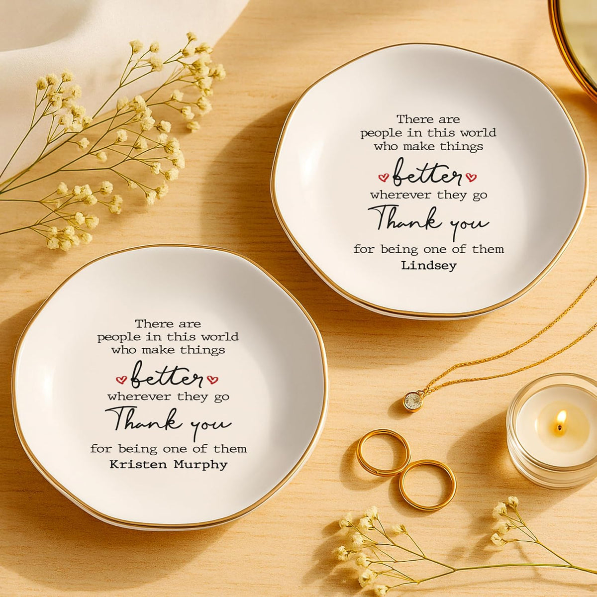 Personalized Thank You Jewelry Tray with Custom Name - Ceramic Jewelry Trinket Plate with Heartwarming Message - Appreciation Gift for Women, Nurse, Teacher, Mom, Best Friend, Birthday, Christmas