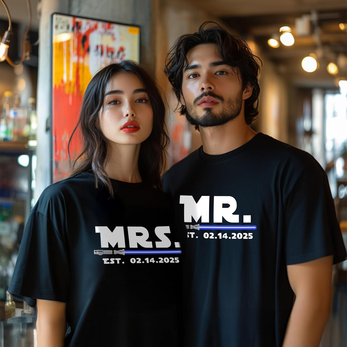Personalized Mr and Mrs T-Shirts - Matching Couple Tee – Custom His & Hers Outfits – Couples Gift for Engagement & Honeymoon