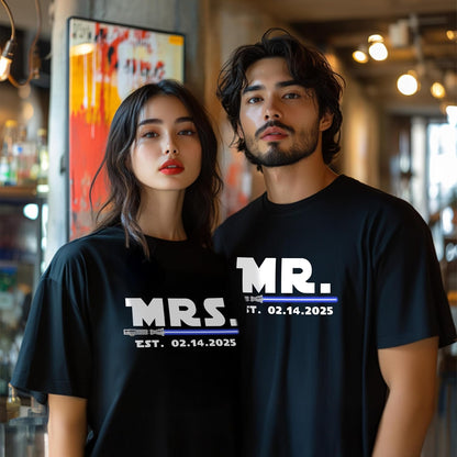 Personalized Mr and Mrs T-Shirts - Matching Couple Tee – Custom His & Hers Outfits – Couples Gift for Engagement & Honeymoon