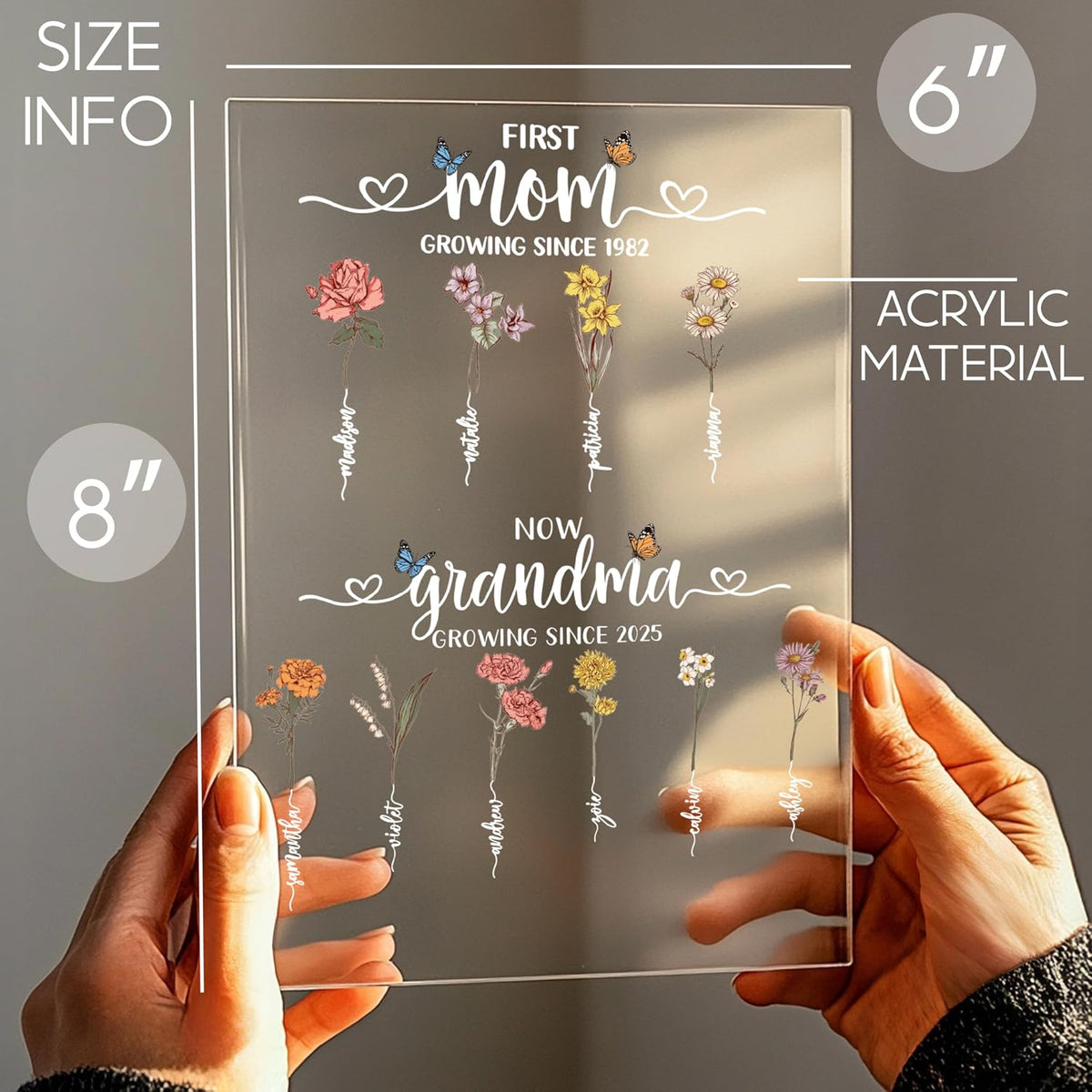 Personalized Birth Flower LED Acrylic Sign for Mom or Grandma – Custom Light-Up Plaque with Kids’ Names – Mother’s Day Gift, Christmas, or Year-Round Present, Birthday Floral Family Keepsake