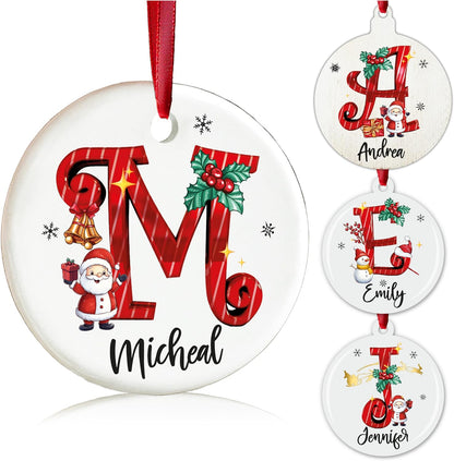 Personalized 2025 Ceramic Tree Ornaments - Custom Monogrammed Initial & Name Holiday Decor - Yearly Keepsake with Letter, Name & Date for Family & Friends