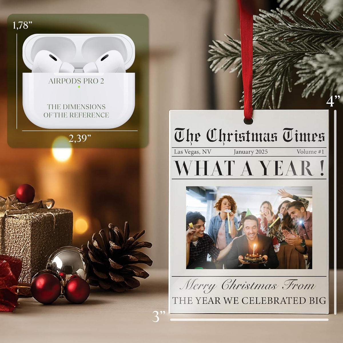 Personalized Christmas Newspaper Ornament with Photo, Custom Funny Keepsake