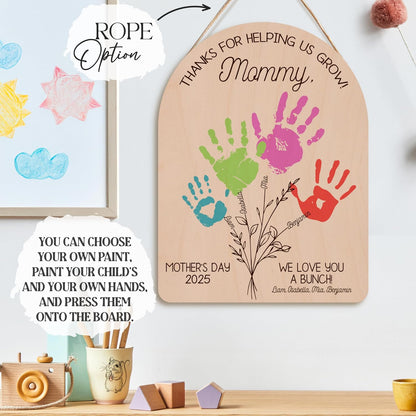 Personalized Handprint Wood Sign for Mom, Custom Mother's Day Keepsake Gift