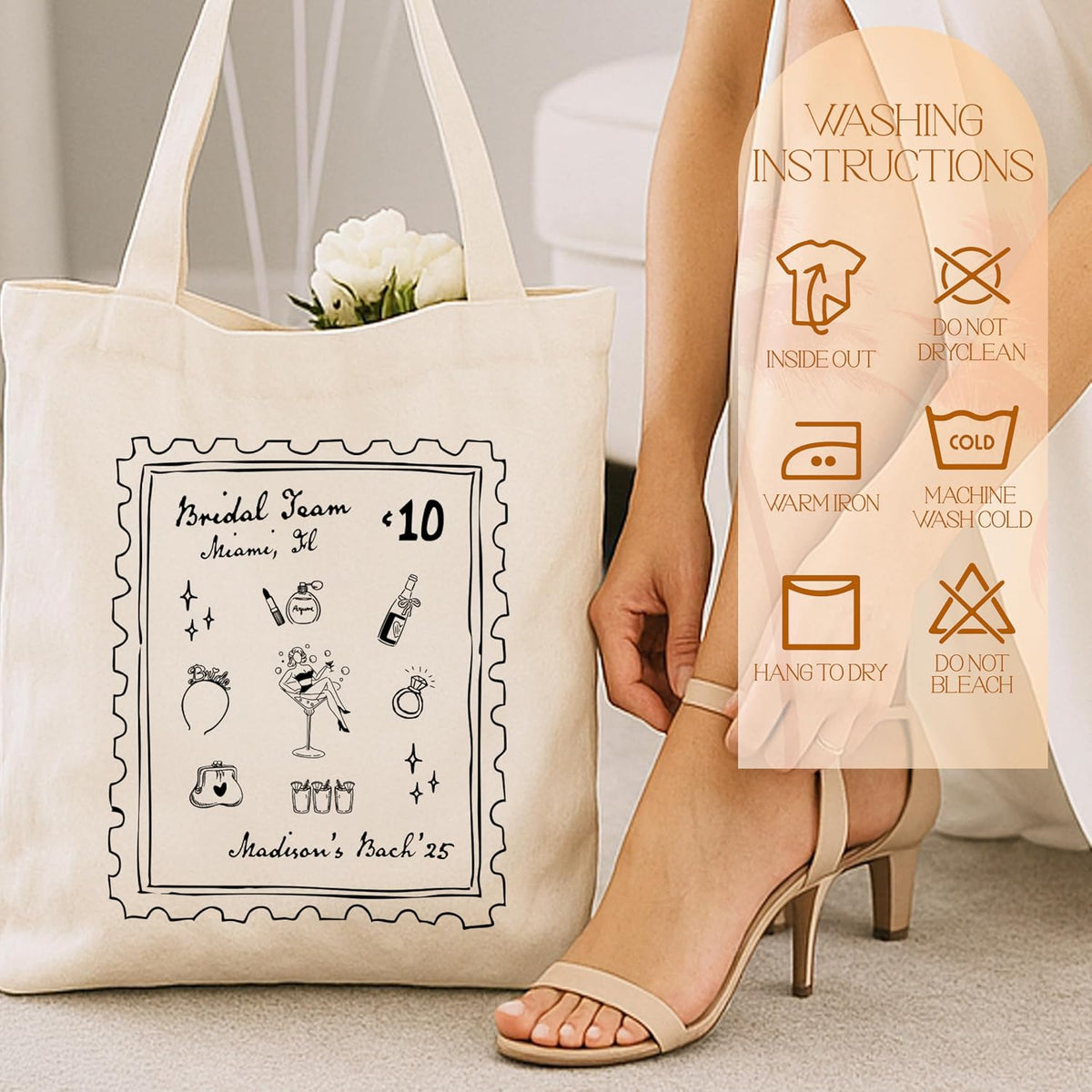 Personalized Beach Tote Bag, Custom Canvas Bachelorette Bridal Party Gift