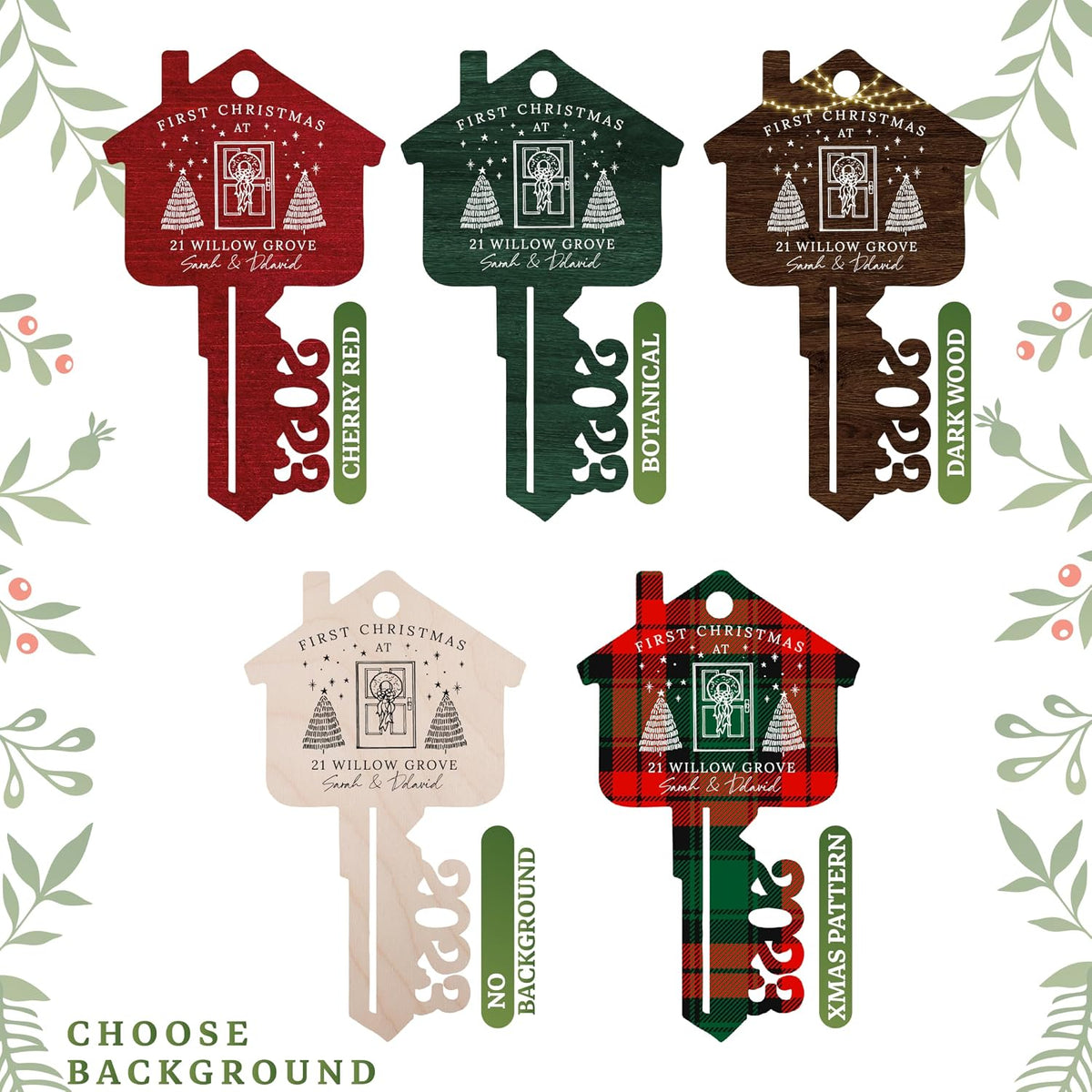 Custom First Christmas in Our New Home Address Key Wood Ornament, Personalized Xmas Housewarming Gift