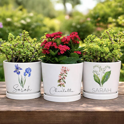 Zexpa Apparel Personalized Flower Pot for Grandma, Mom or Nana, Custom Birth Month Flower Planter with Names, Unique, Mother’s Day, Birthday or Holiday Present, Ceramic Pot