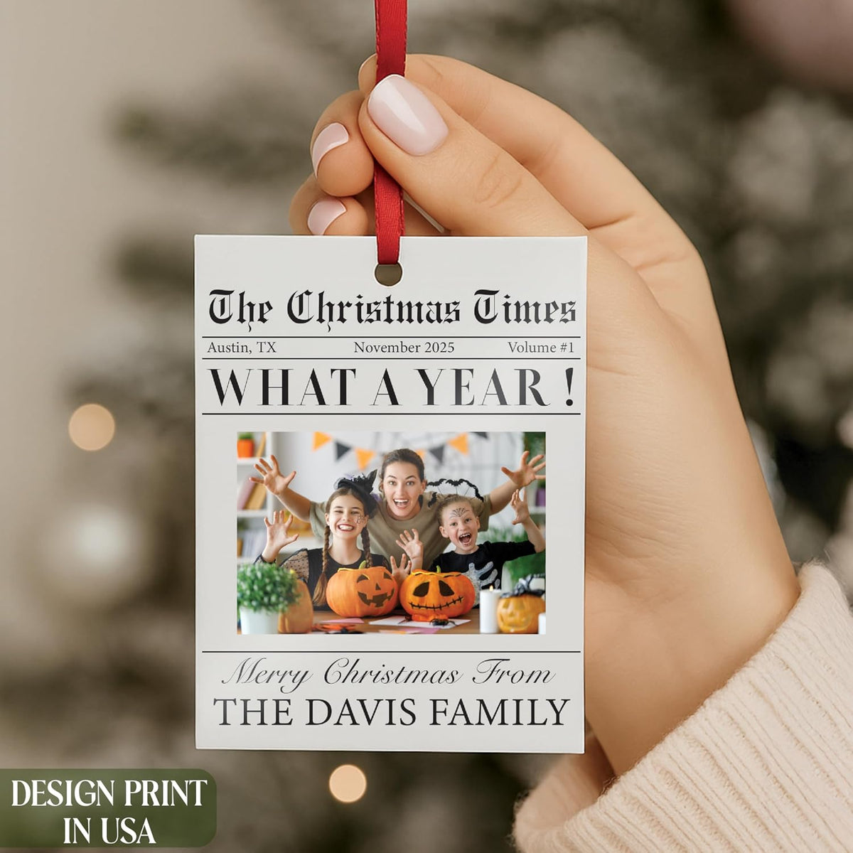 Personalized Christmas Newspaper Ornament with Photo, Custom Funny Keepsake