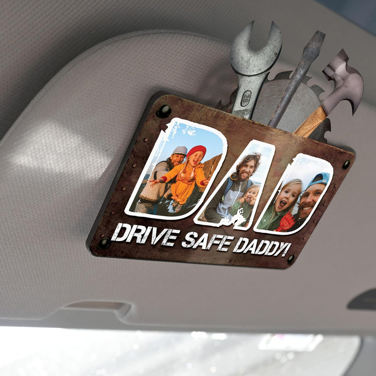 Personalized Cowboy Horseshoe Car Visor Clip – Custom Photo & Message Gift for Dad – Drive Safe Daddy – Cute Father’s Day Car Accessory from Kids – Best Dad Ever