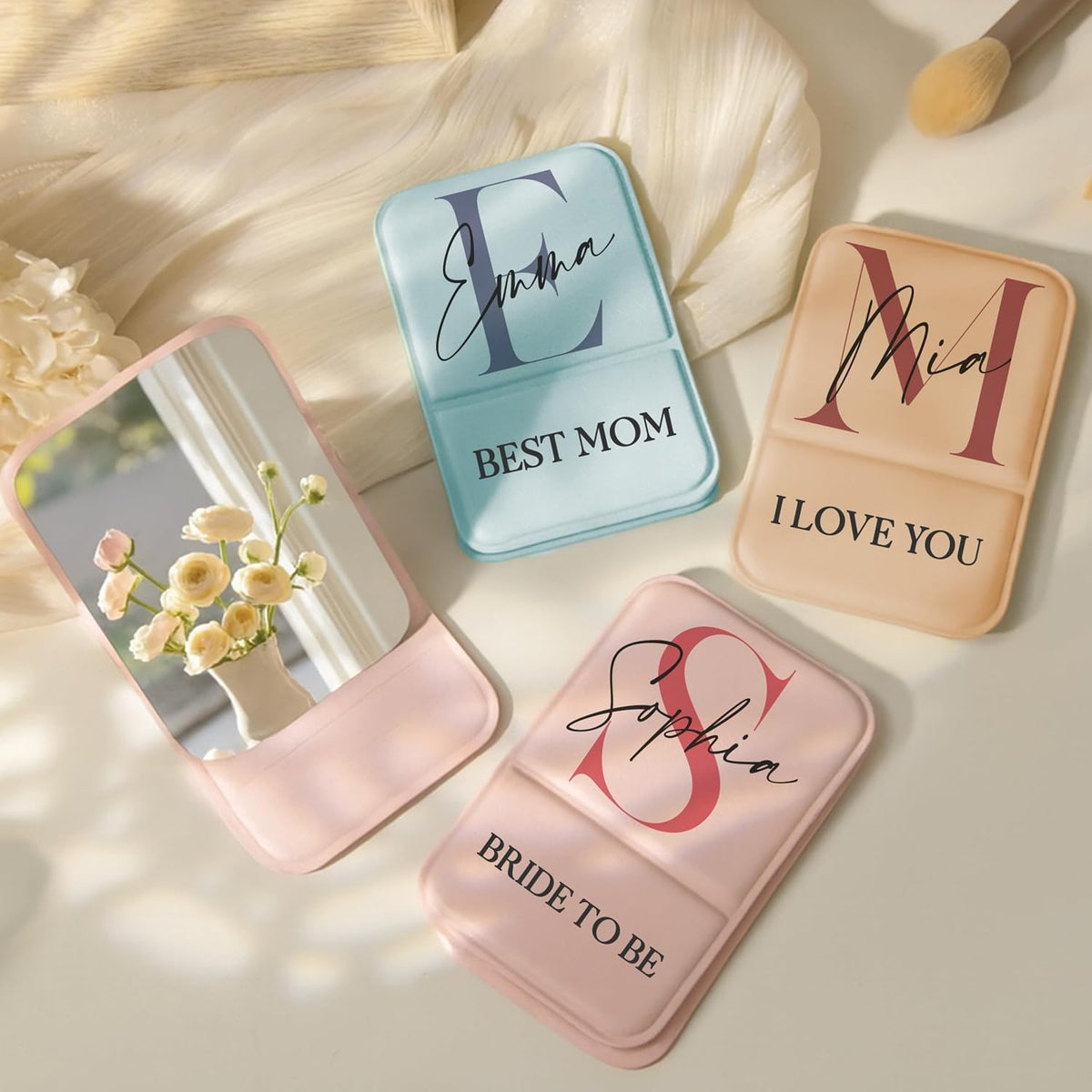 Personalized Compact Mirror with Name – Custom Initial Travel Makeup Mirror, Foldable Pocket Mirror for Purse, Bridesmaid Gift, Best Mom or Bride to Be Gift, Portable Vanity Mirror