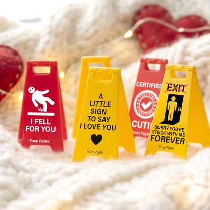 Valentine’s Day Funny Gift for Boyfriend Girlfriend Husband Wife – Custom Mini Floor Sign with Your Text & Name – Cute Tabletop Warning Board – Personalized Romantic Desk Decor & Anniversary Present