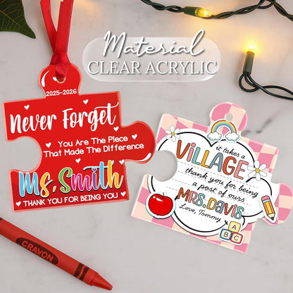 Teacher Appreciation Gift – Personalized Acrylic Puzzle Ornament “Thank You for Helping Me Grow” – Custom Teacher Keepsake for Back to School, End of Year, Teacher’s Day & Retirement