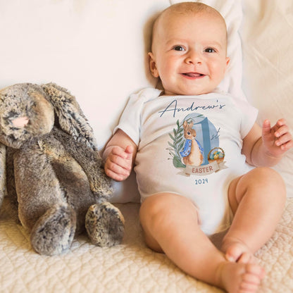 Personalized First Easter Bodysuit with Name, Custom Baby 1st Egg Hunt Gift