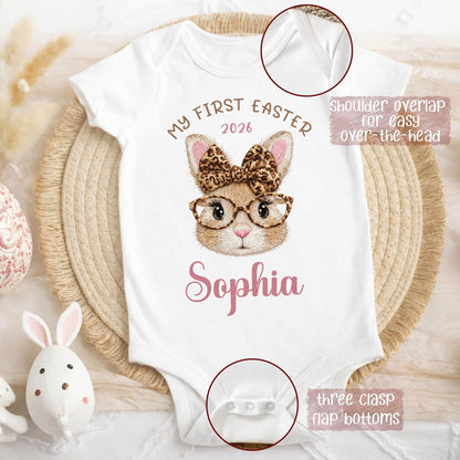 My First Easter Baby Bodysuit Personalized, Custom Name and Year Easter Outfit, Bunny and Carrot Design Infant One Piece, First Easter Keepsake Gift, Easter Photo Outfit, Spring Baby Clothes