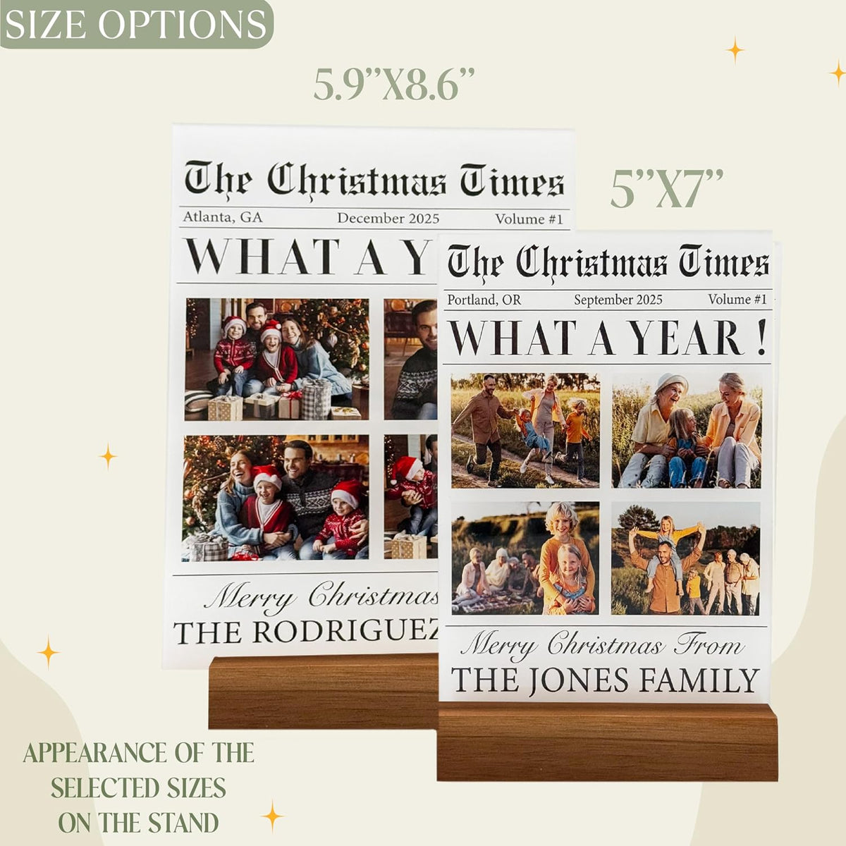 Custom Acrylic Family Sign with Photo & Name – Personalized Christmas “What A Year” Newspaper Plaque – Xmas Home Decoration – Funny Holiday Keepsake Gift for Newlywed, Friends, Couples, Parents