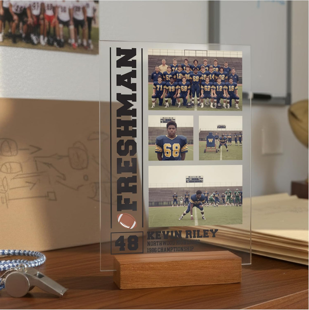 Football Senior Gift – Personalized Football Photo Collage Plaque for Player, Team, Coach, Class of Year – Custom Name Number School – Varsity Banquet, Graduation, College Signing, End-of-Season Award