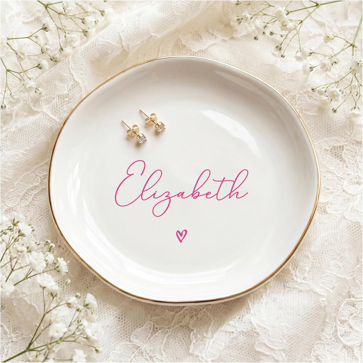 Personalized Ring Dish with Name, Custom Jewelry Tray Gift for Women, Bridesmaids, Mom, Grandma, or Best Friends