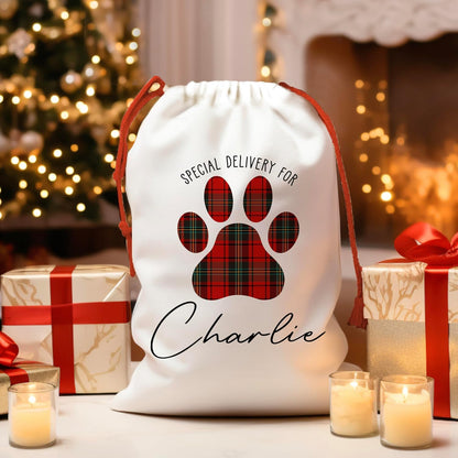 Personalized Christmas Santa Sack for Dogs and Cats, Custom Xmas Gift Pouch